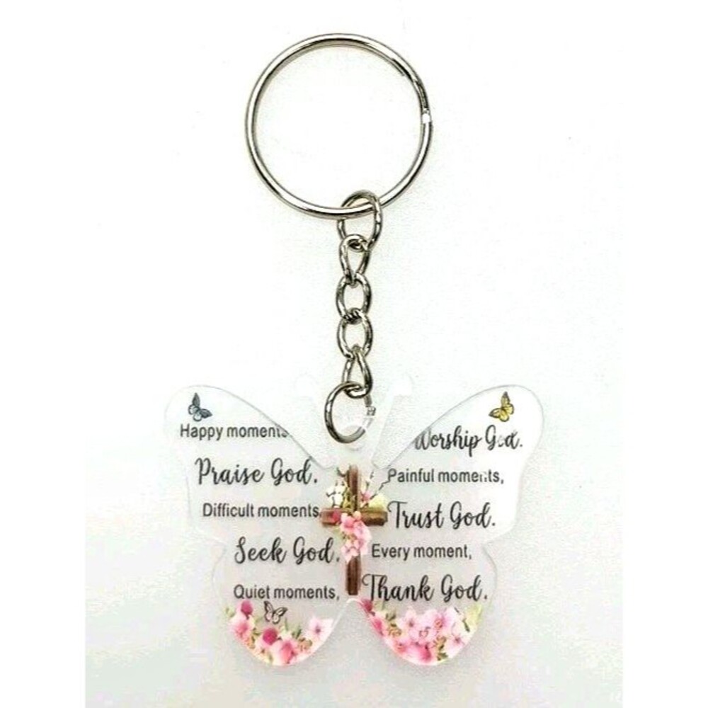 Christian Butterfly Keychain Praise Trust Thank God Scripture Gift